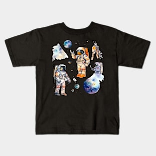 Astronaut Space watercolor theme Kids T-Shirt